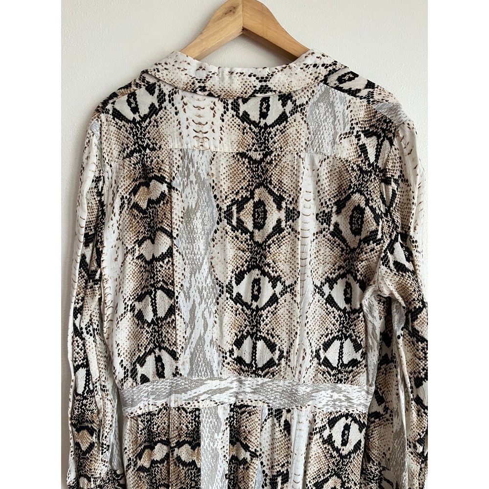 Topshop Snakeskin Print Midi Shirt Dress Tan Cream‎ Mob Luxe High SlitUS 10 - Picture 8 of 14